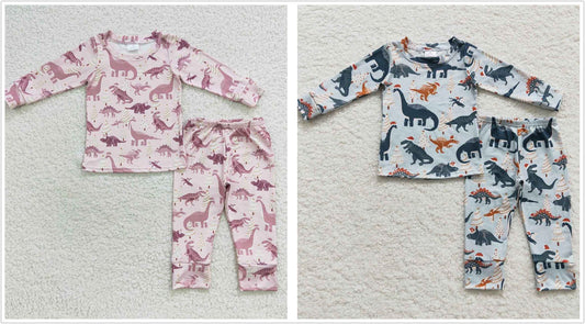 Sibling Boys Girls Kids Long Sleeves Shirt Pants Christmas Dinosaurs Outfit Pajamas RTS