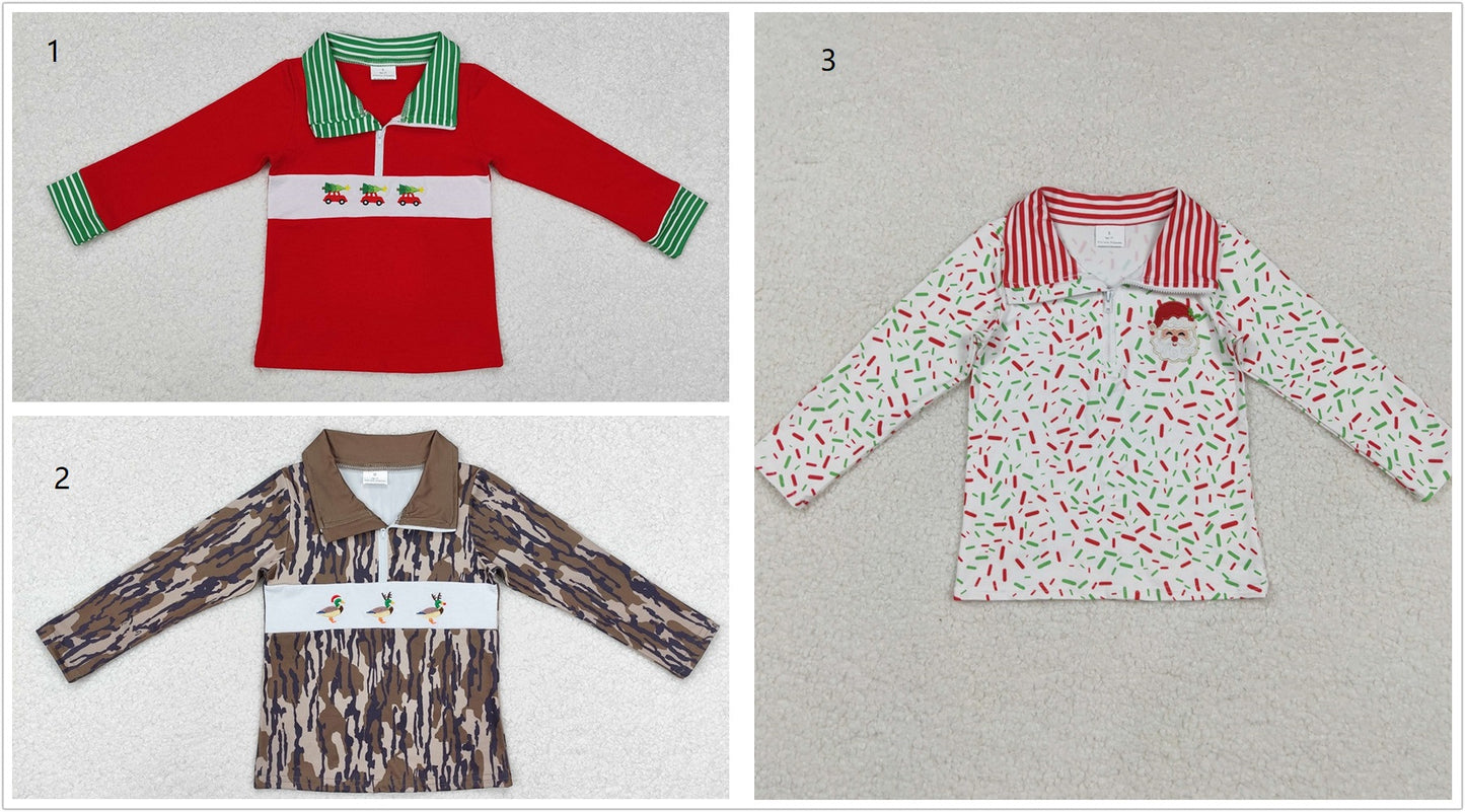 Sibling Boys Kids Long Sleeves Embroidery Ducks Santa Christmas Zipper Pullover Shirts