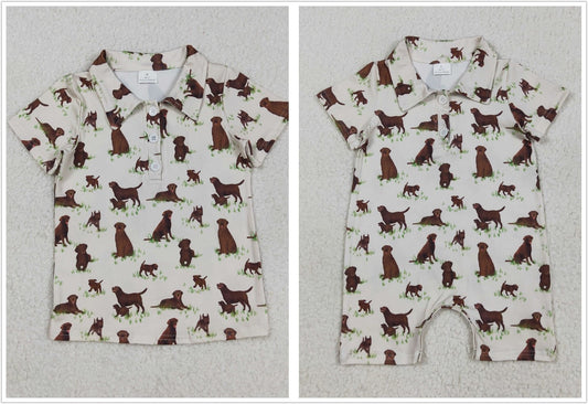 Sibling Baby Boys Kids Short Sleeves Dogs Buttons Romper Polo Shirt Tops RTS