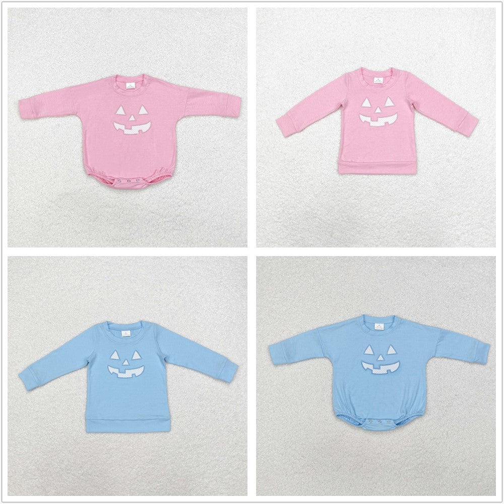 Sibling Boys Girls Kids Embroidery Ghost Pumpkins Halloween Shirt Romper RTS