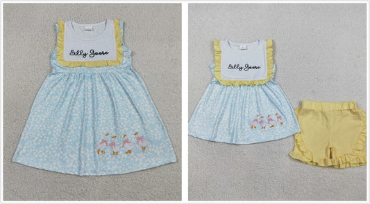 Sibling Baby Girls Kids Embroidery Goose Bows Flower Ruffle Dress Set Summer Clothes RTS