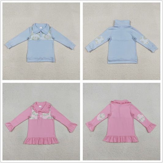 Sibling Baby Boys Girls Kids Long Sleeves Golf Buttons Pullover Shirts Tops RTS