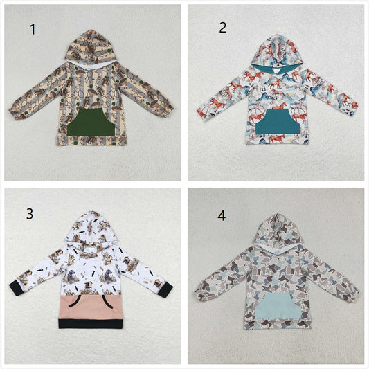 Sibling Boys Kids Long Sleeves Ducks Dogs Camo Pockets Hoodies Pullovers Shirts