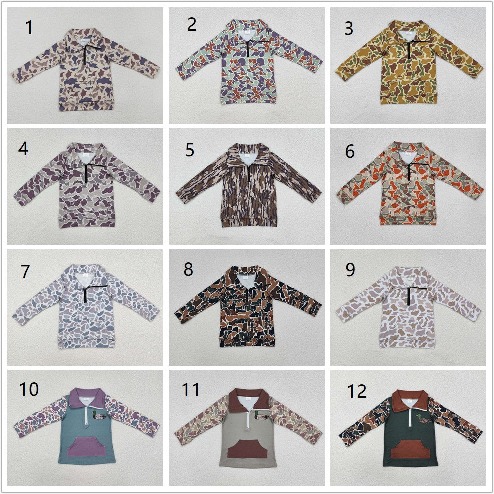 1-6 Sibling Boys Kids Long Sleeves Camo Pockets Zipper Shirt Pullover Tops Clothes RTS