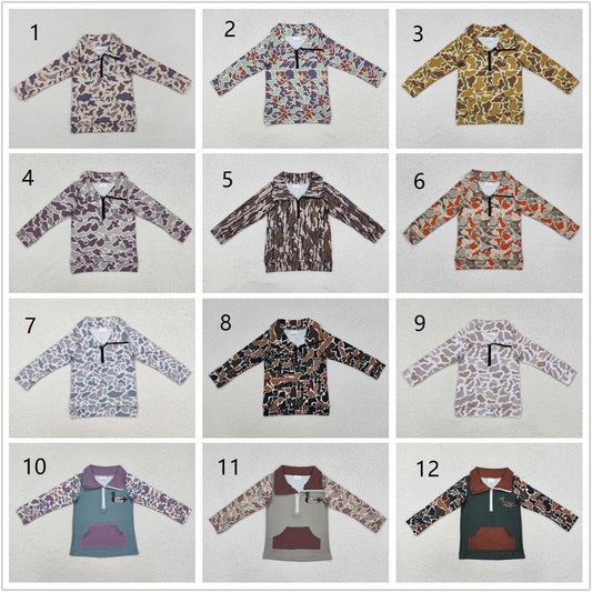 7-12 Sibling Boys Kids Long Sleeves Camo Pockets Zipper Shirt Pullover Tops Clothes RTS