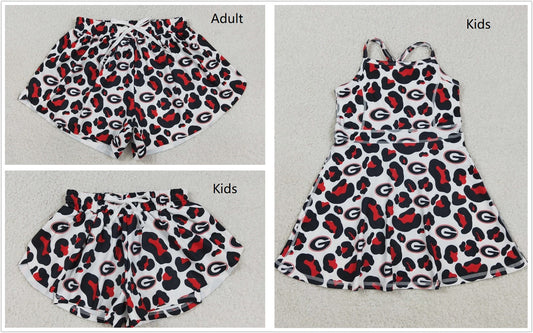 Sibling Baby Girls Adult Women G Leopard Team Yoga Active Ruffle Shorts Dress RTS