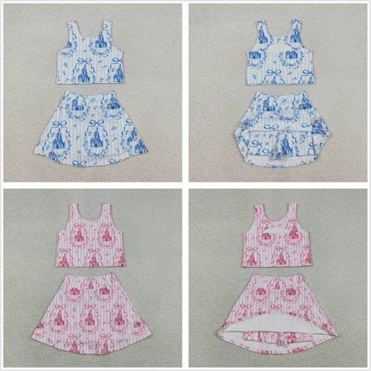 Sibling Baby Girls Kids Bows Castles Tops Skirts Shorts Yoga Active Sets Clothes RTS