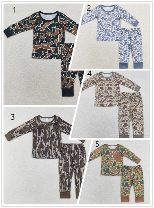Baby Boys Toddler Long Sleeves Camo Shirt Pants Bamboo Set Sibling Pajamas Clothes RTS