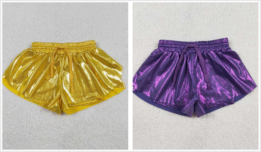 Sibling Baby Girls Kids Purple Yellow Leather Shorts Bottoms RTS