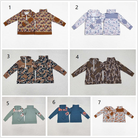 Sibling Boys Kids Long Sleeves Camo Aztec Zipper Shirt Pullover Tops Clothes RTS