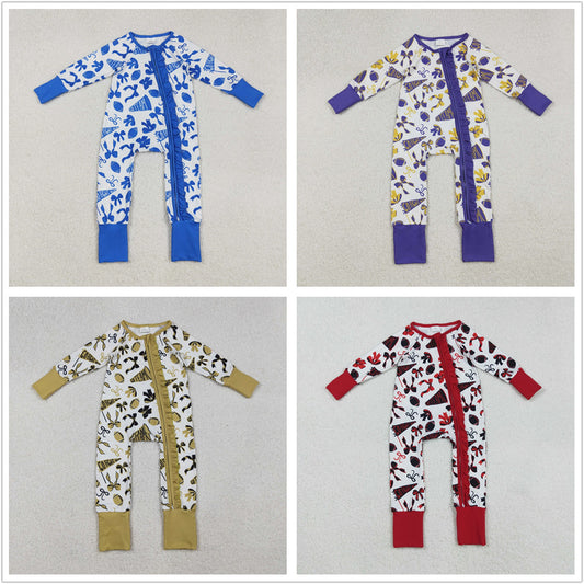 Sibling Girls Infant Long Sleeves Bows Football Team Cheer Zipper Romper RTS