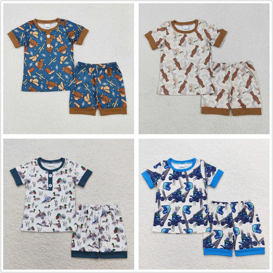 Baby Boy Short Sleeve Camo Ducks Shirt Shorts Sibling Pajamas Clothes Set RTS