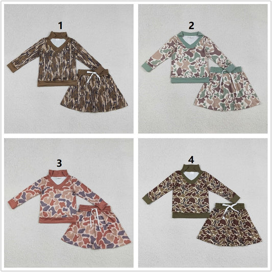 Sibling Baby Girls Southern Camo Long Sleeve Top Skirt Shorts Clothes Sets