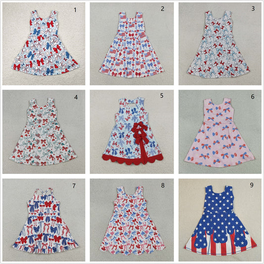 Sibling Baby Girls Kids Bows Popsicle 4th of July Yoga Active Shorts Knee Length Dress