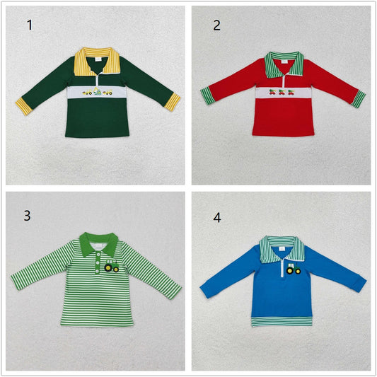 Sibling Boys Kids Long Sleeves Embroidery Trucks Shirt Tops RTS