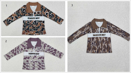 Sibling Boys Kids Long Sleeves Embroidery Mama's Daddy's Boy Camo Shirt Tops