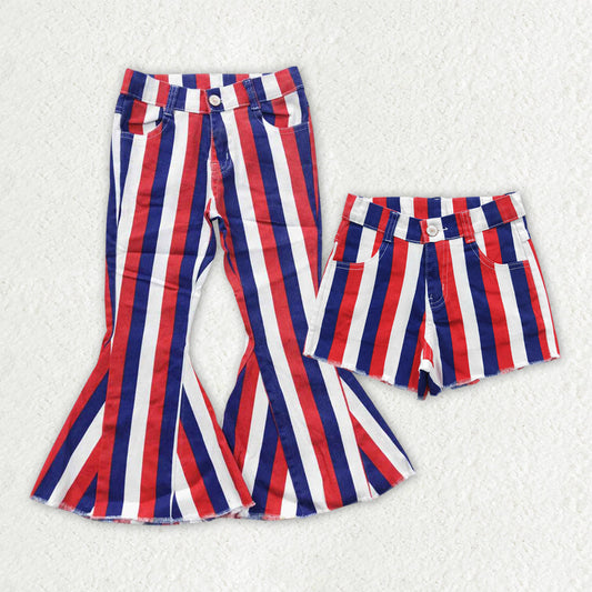 Baby Girl 4th Of July Stripes Denim Jeans Sibling Shorts Pants RTS