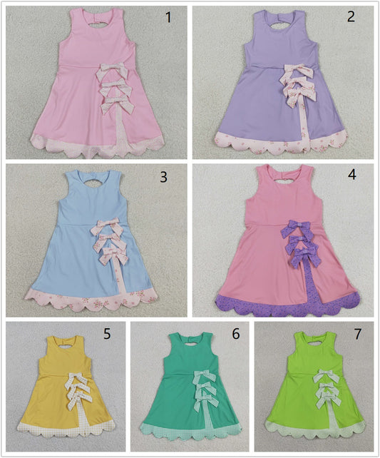 Sibling Baby Girls Kids Sleeveless Bows Yoga Scallop Shorts Dresses Clothes RTS