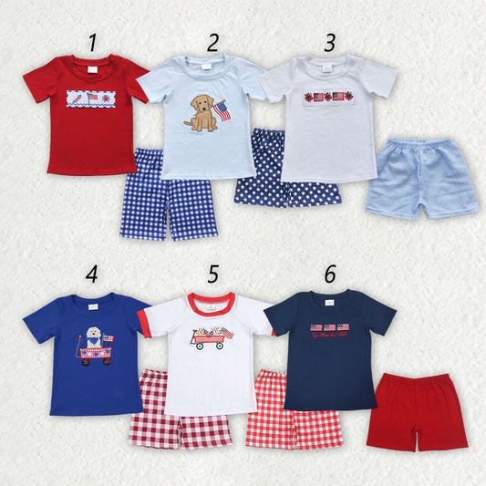 Baby Boy Short Sleeves July 4th Shirt Shorts Sibling Embroidery Outfit RTS