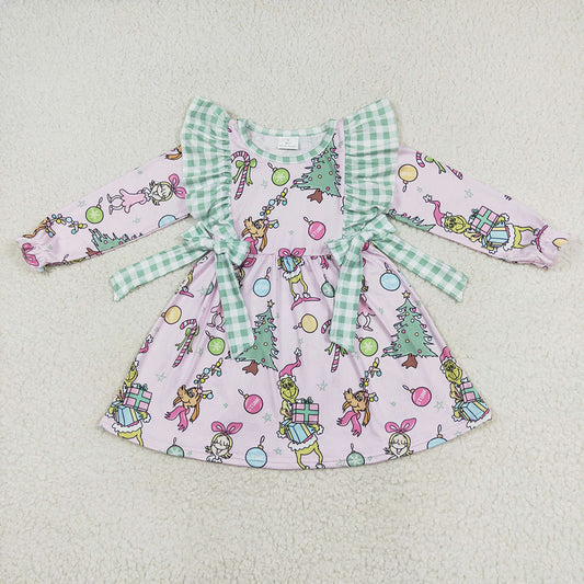 Baby Girl Christmas Face Bows Plaid Pink Dress