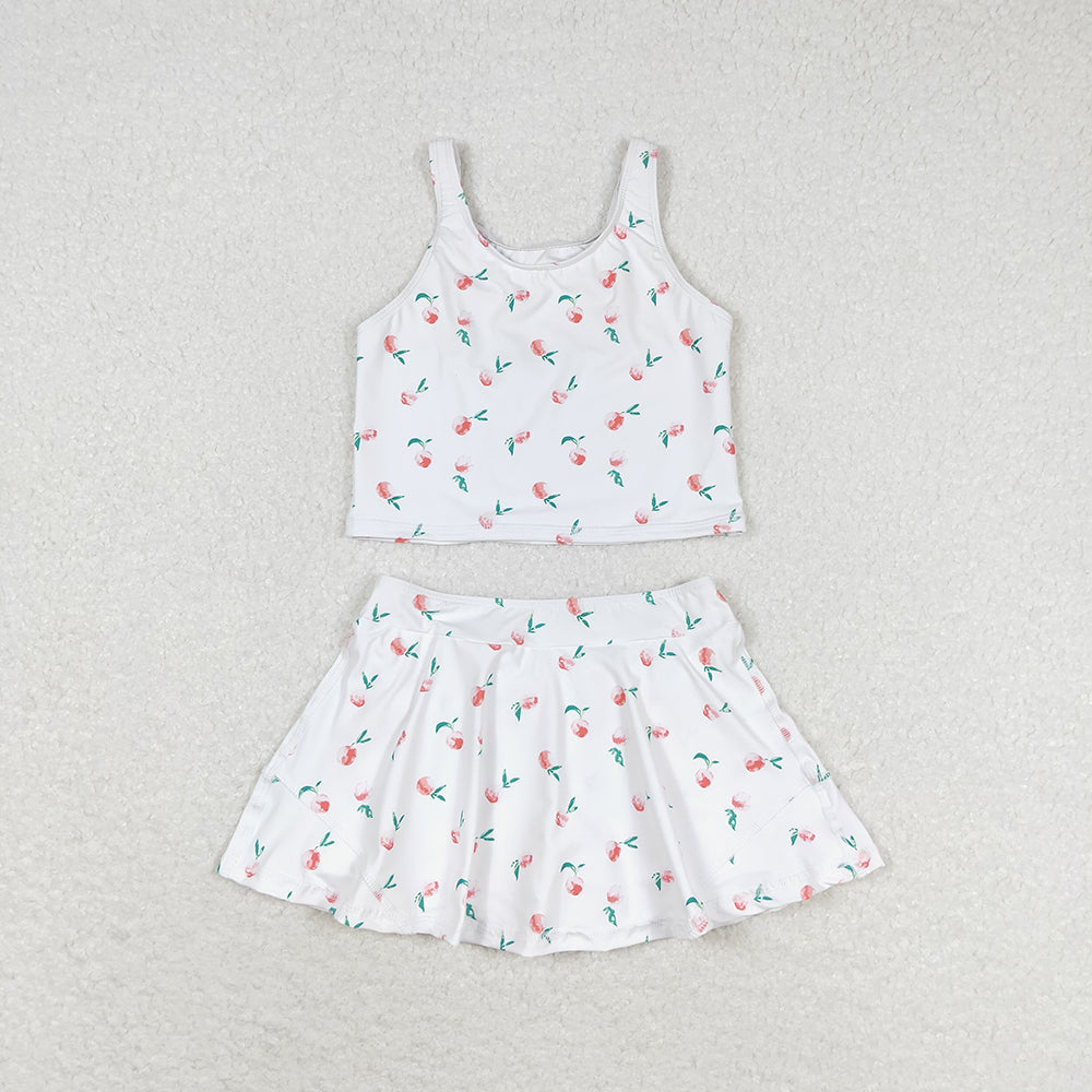 Baby Girl Sleeveless Peach Tops Skirts Shorts Set Swimsuit