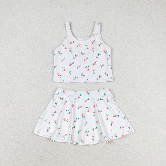 Baby Girl Sleeveless Peach Tops Skirts Shorts Set Swimsuit