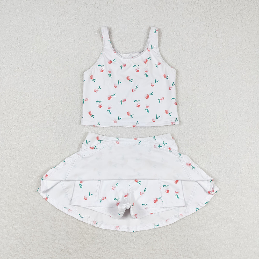 Baby Girl Sleeveless Peach Tops Skirts Shorts Set Swimsuit