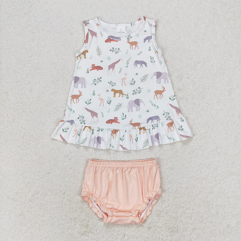 Baby Girl Sleeveless Animals Tops Pink Bummie Shorts Set