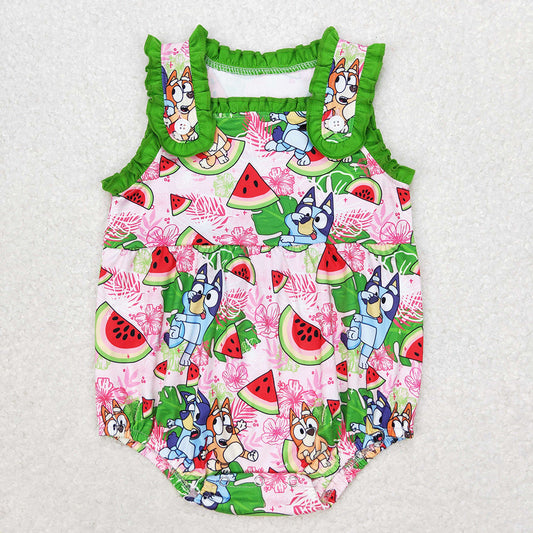 Baby Girl Dogs Watermelon Floral Bubble One Piece Romper