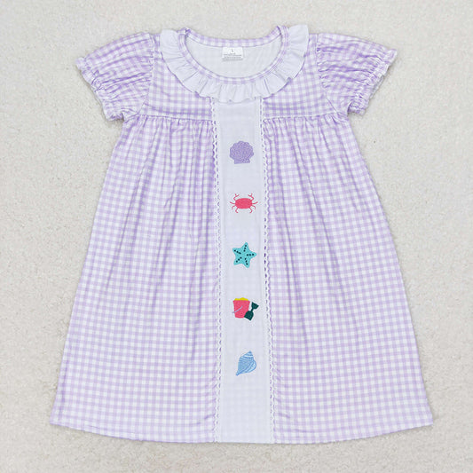 Baby Girl Embroidery Sea Animals Blue Plaid Beach Dress