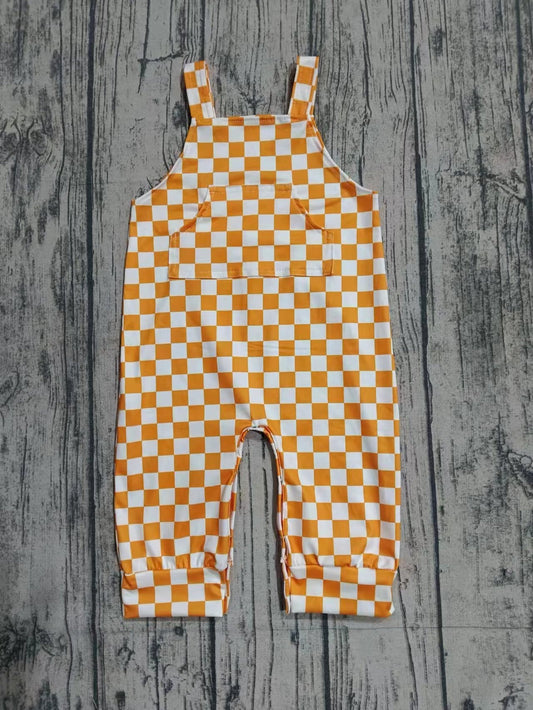 Baby Infant Boy Orange Checkered Straps Pocket Romper Moq 5