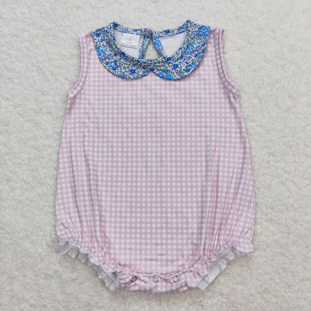 Baby Girl Pink Checkered Sibling Sister Rompers Clothes Sets