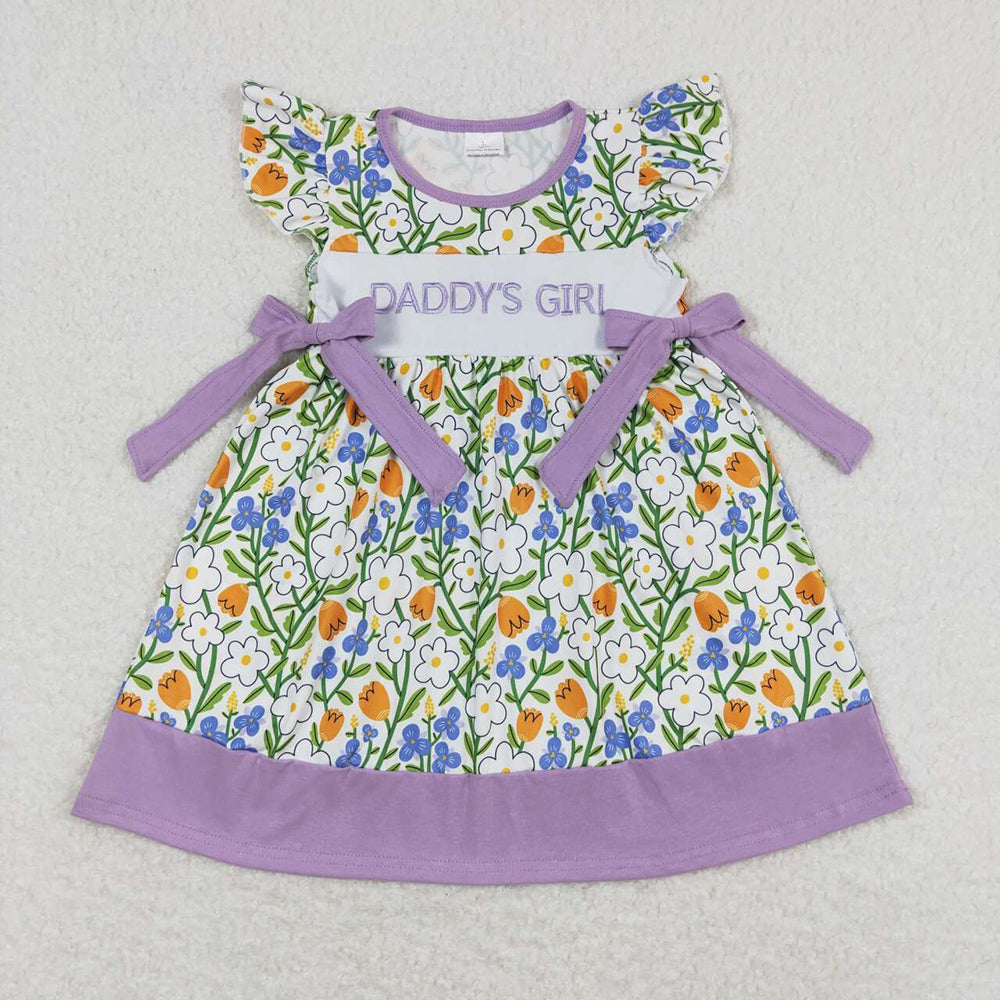 Embroidery Daddy's Girl Purple Flower Sister Sibling Dress Romper Clothes Set