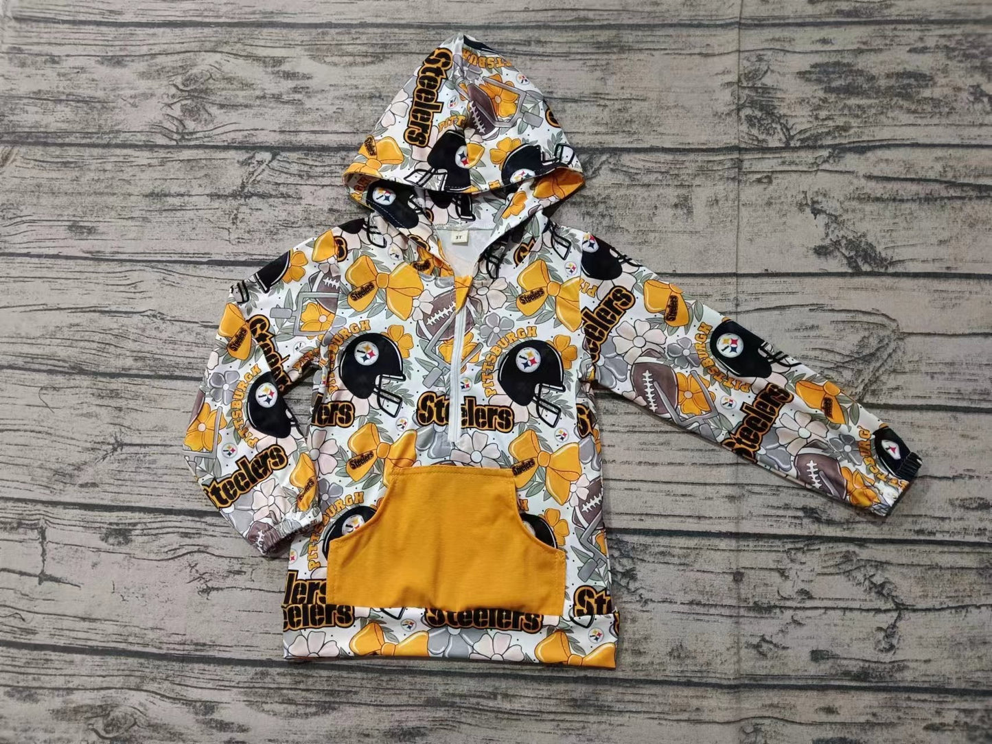 Baby Girl Long Sleeves Bows Football Hoodie Team Hoodie Zipper Pocket Pullover Shirt Moq 5
