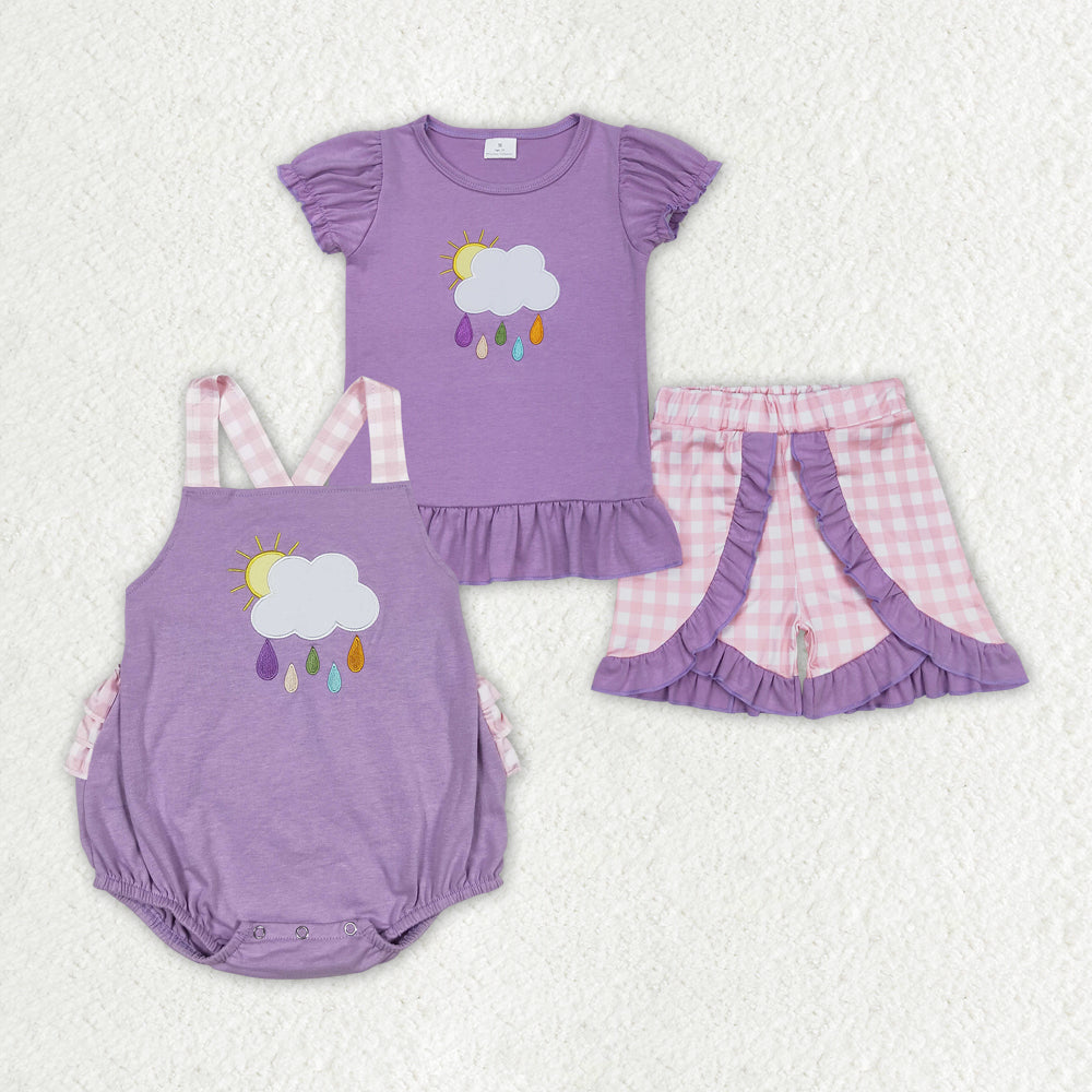 Baby Girl Embroidery Rainy Ruffle Romper Sibling Summer Outfit Clothes Set