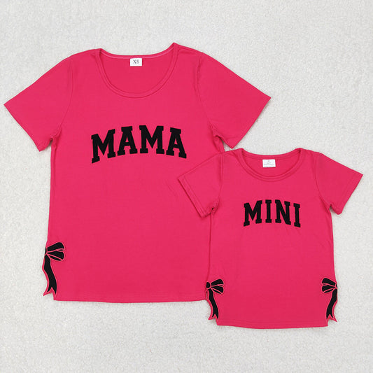 Baby Girl Adult Women Short Sleeves Embroidery Mommy and Me Mini Bow Sibling Family Shirt RTS
