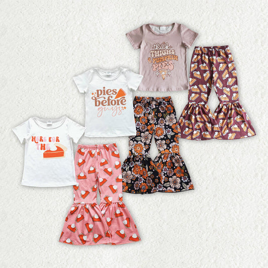 Sibling Baby Girl Short Sleeves Thanksgiving Pies Shirt Pants Sibling Fall Outfit RTS
