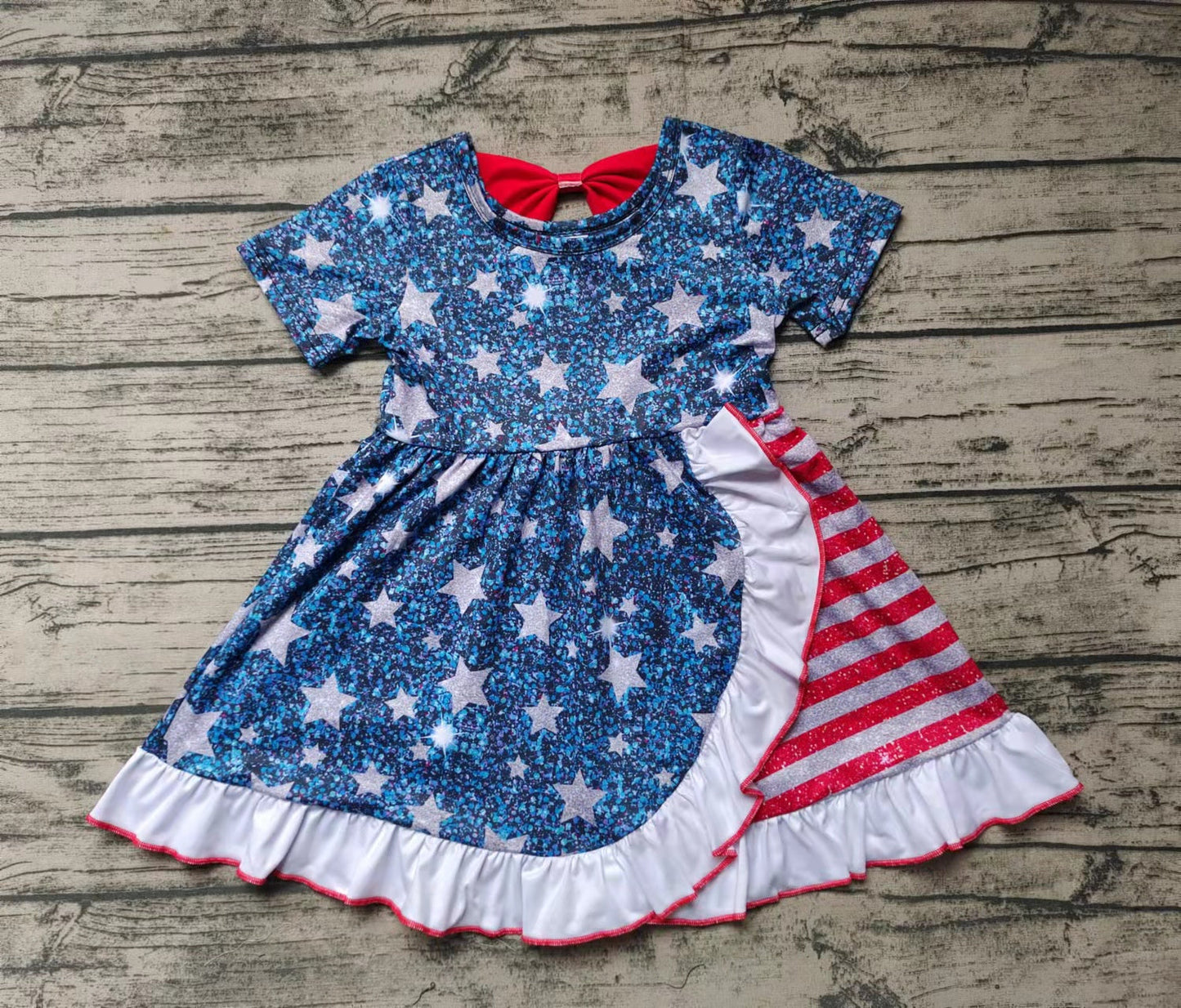 Promotion July 4th Baby Girl Summer Stars Stripe Twirl Dress
