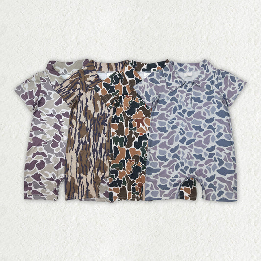 Baby Boy Infant Short Sleeves Camo Buttons Romper Sibling Clothes RTS