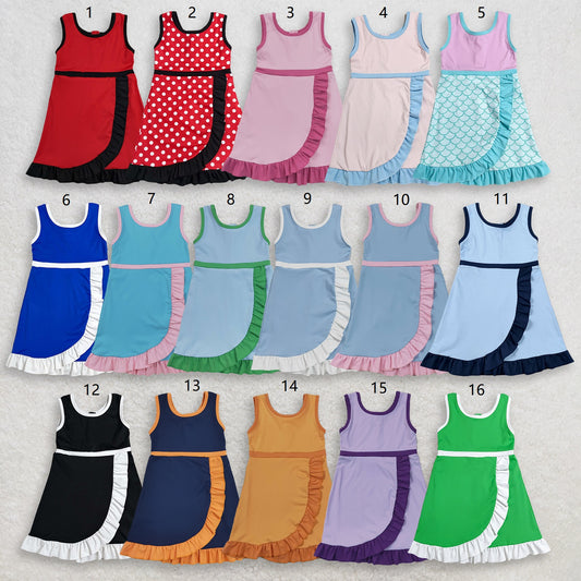 ( No.9-16 ) Sibling Baby Girl Kids Sleeveless Ruffle Knee Length Yoga Active Dresses RTS