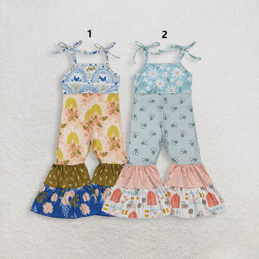 Sibling Baby Girls Toddler Straps Flower Trucks Farm Bell Pants Jumpsuits RTS