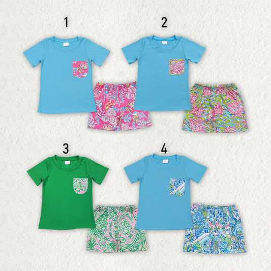 Baby Boy Short Sleeves Pocket Shirt Sea Flower Shorts Sibling Outfit Clothes RTS