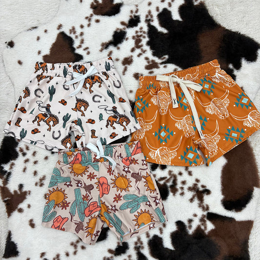 Baby Boy Toddler Western Cow Cactus Trunks Sibling Swimsuit Swimwear RTS