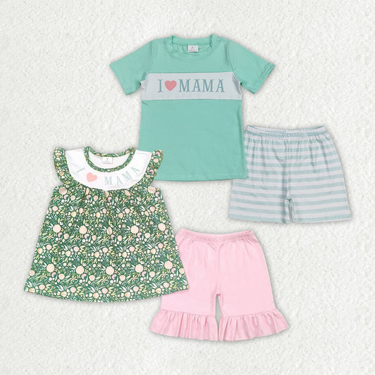 Baby Boy Girl Short Sleeves I Love Mama Shorts Sibling Clothes Set