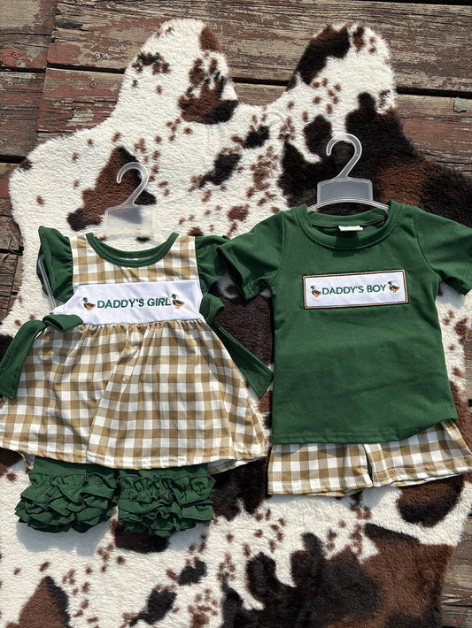 Baby Kids Toddler Short Sleeves Embroidery Daddy's Boy Girl Ducks Sibling Clothes Set