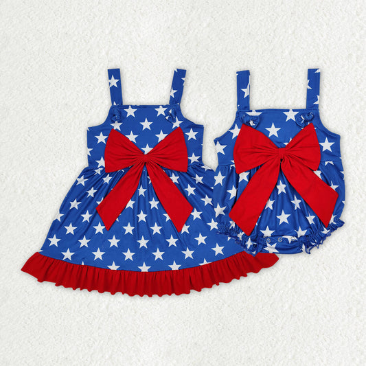 Baby Girl Straps 4th Of July Stars Sibling Blue Romper Dress Clothing RTS