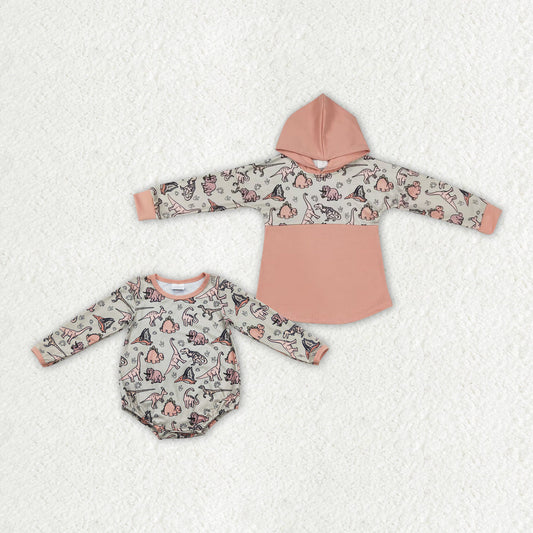 Baby Boy Hooded Dinosaurs Sibling Romper Shirt Tops