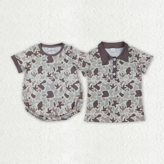 Baby Boy Short Sleeves Ducks Camo Sibling Summer Romper Shirt Clothes RTS