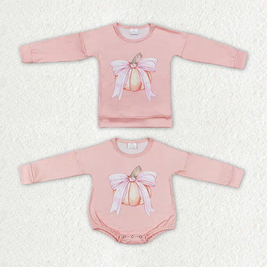 Baby Girl Pumpkin Bow Sibling Sister Pink Shirt Romper