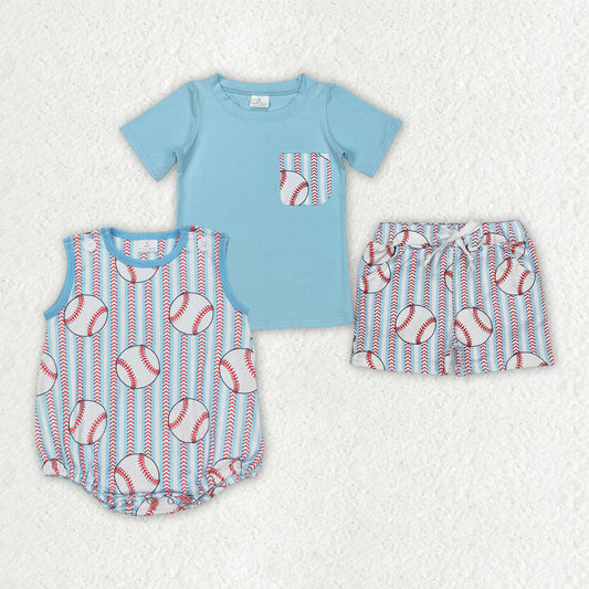 Baby Boy Baseball Stripes Sibling Blue Romper Outfit Clothes RTS